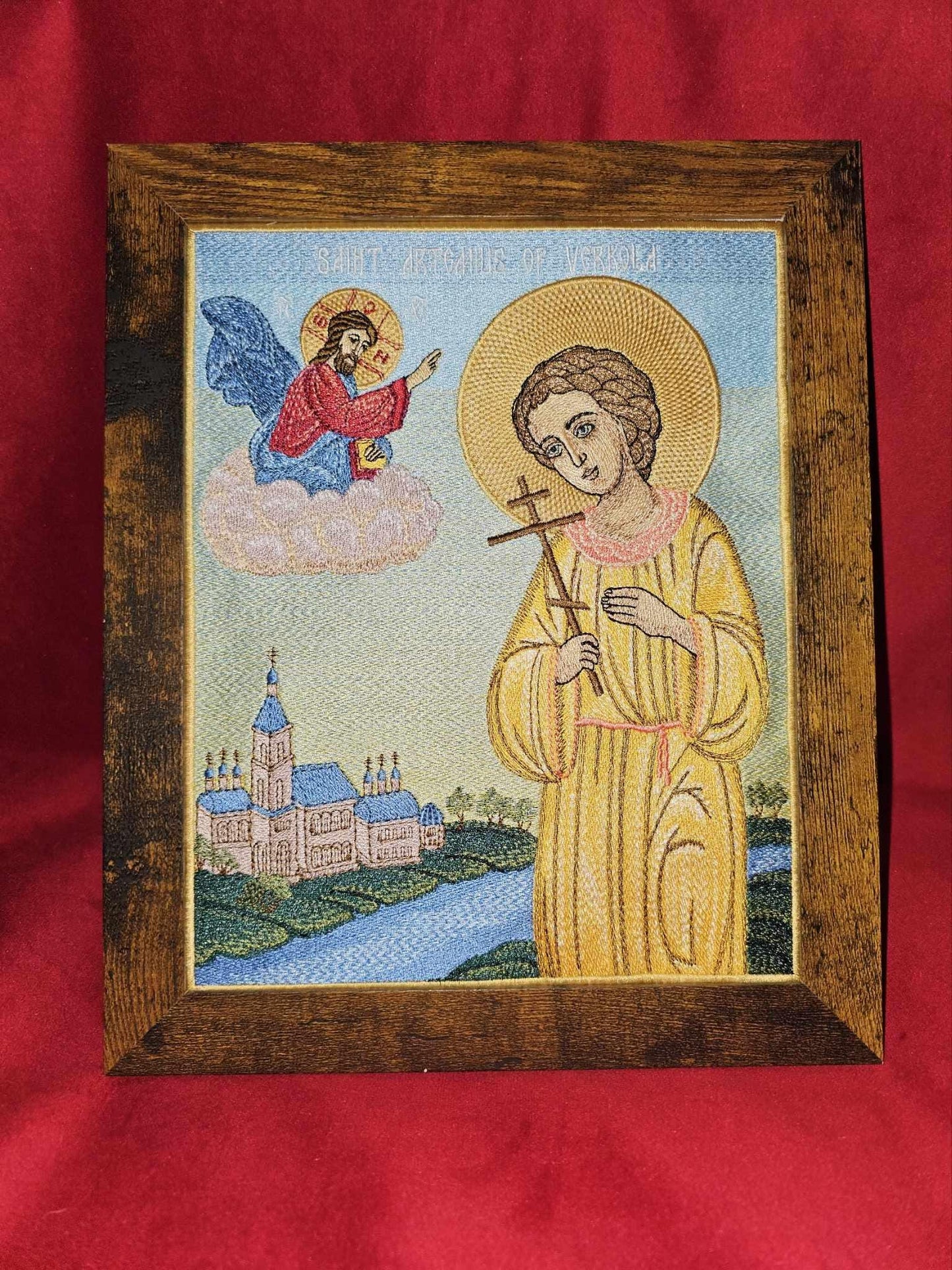 8x10 Fully Embroidered Saint Artemius of Verkola Orthodox Icon