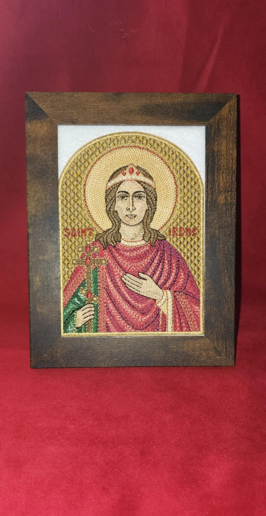 5x6.5 Framed to 5x7 Saint Irene of Thessaloniki Embroidered Orthodox Icon