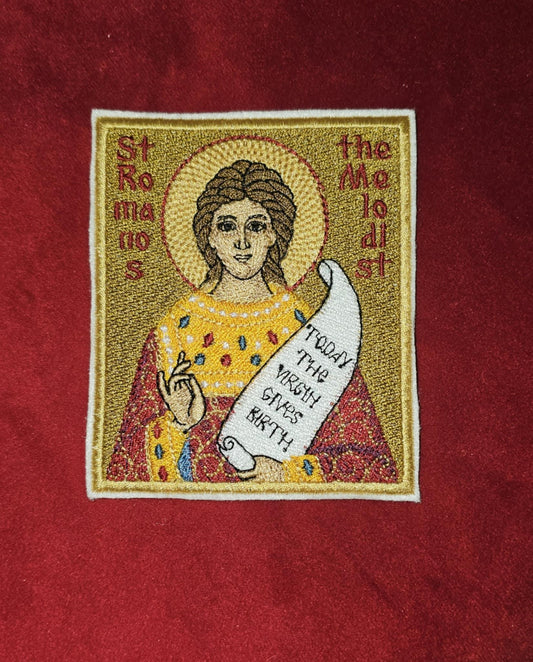 3.5x4" Saint Romanos The Melodist Orthodox Embroidered Pocket Icon or Patch