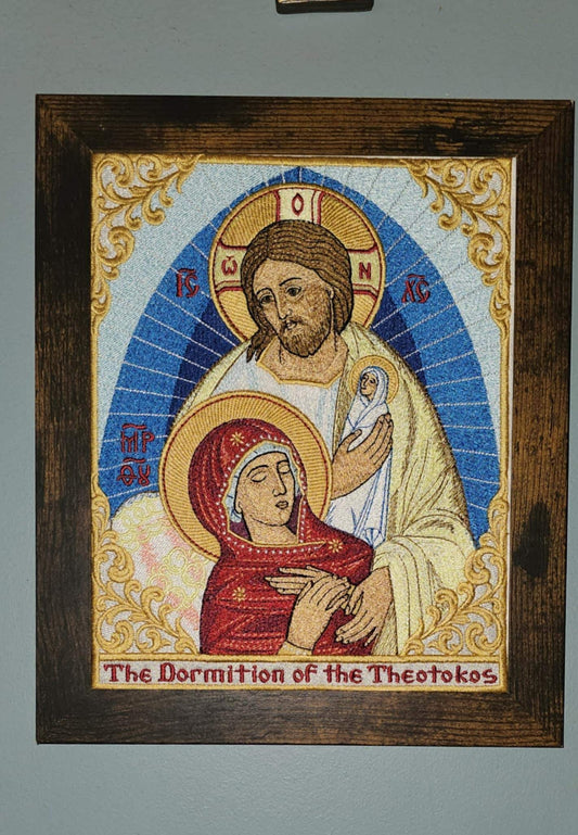 8x10 The Dormition of The Theotokos Embroidered Byzantine Orthodox Christian Icon