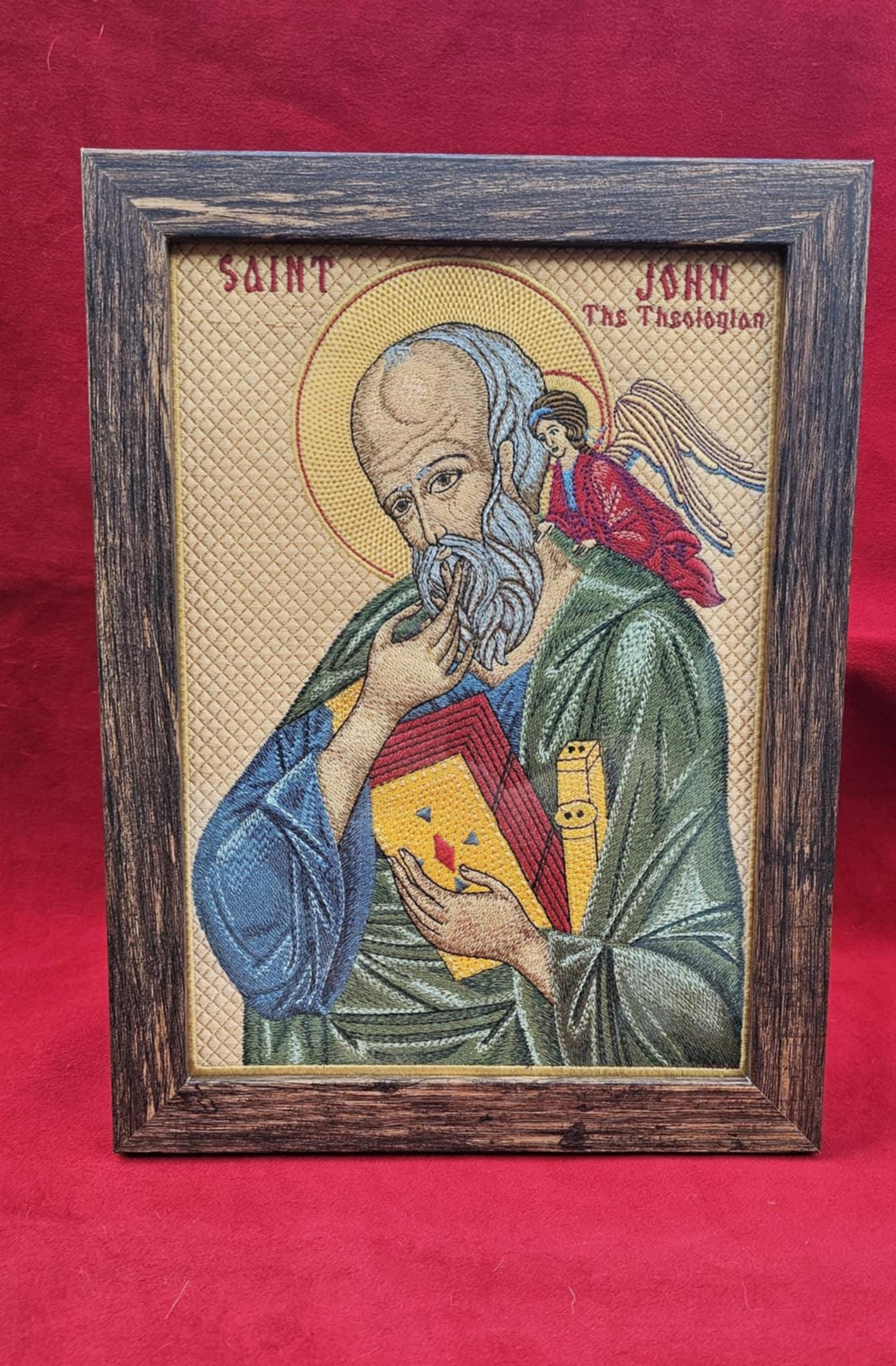 St. John the Theologian in Silence Icon  8x11 Embroidered Byzantine Orthodox Christian Wall Art