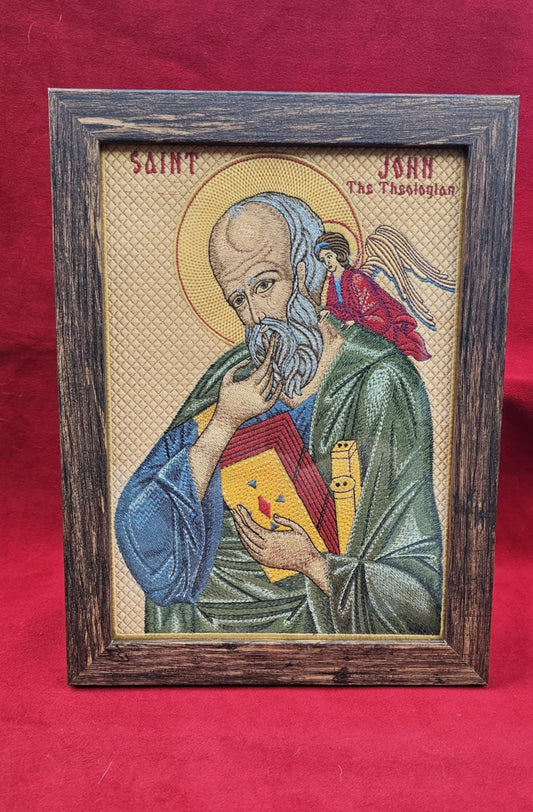 St. John the Theologian in Silence Icon  8x11 Embroidered Byzantine Orthodox Christian Wall Art