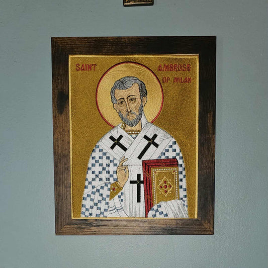 Saint Ambrose of Milan Orthodox Icon  8x10 Fully Embroidered Handmade Christian Gift
