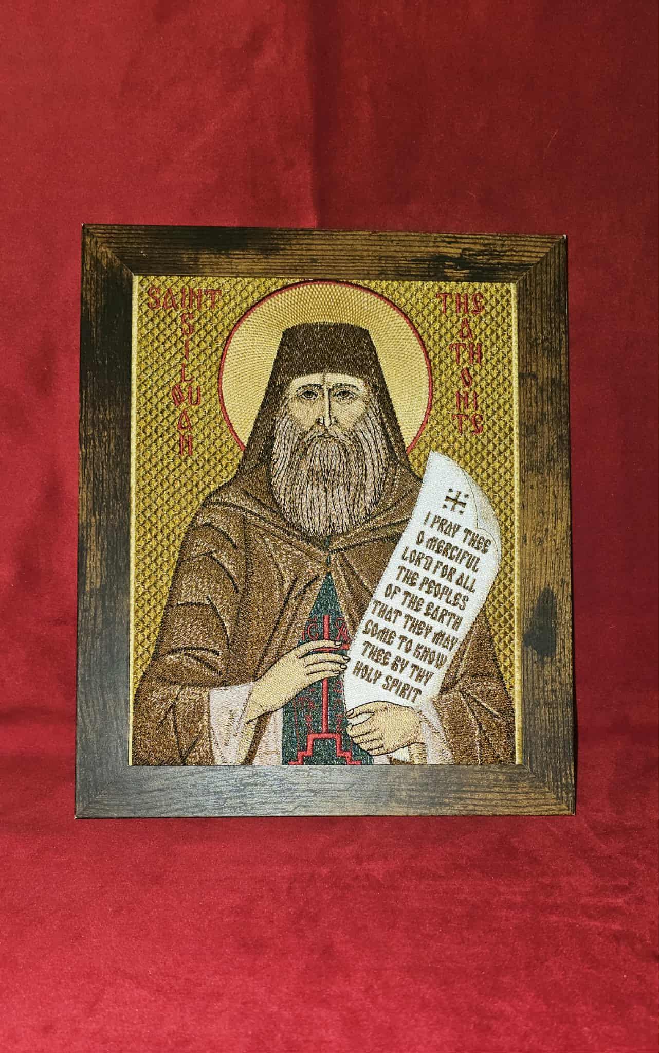Saint Silouan the Athonite Icon  8x10 Embroidered Orthodox Christian Wall Art