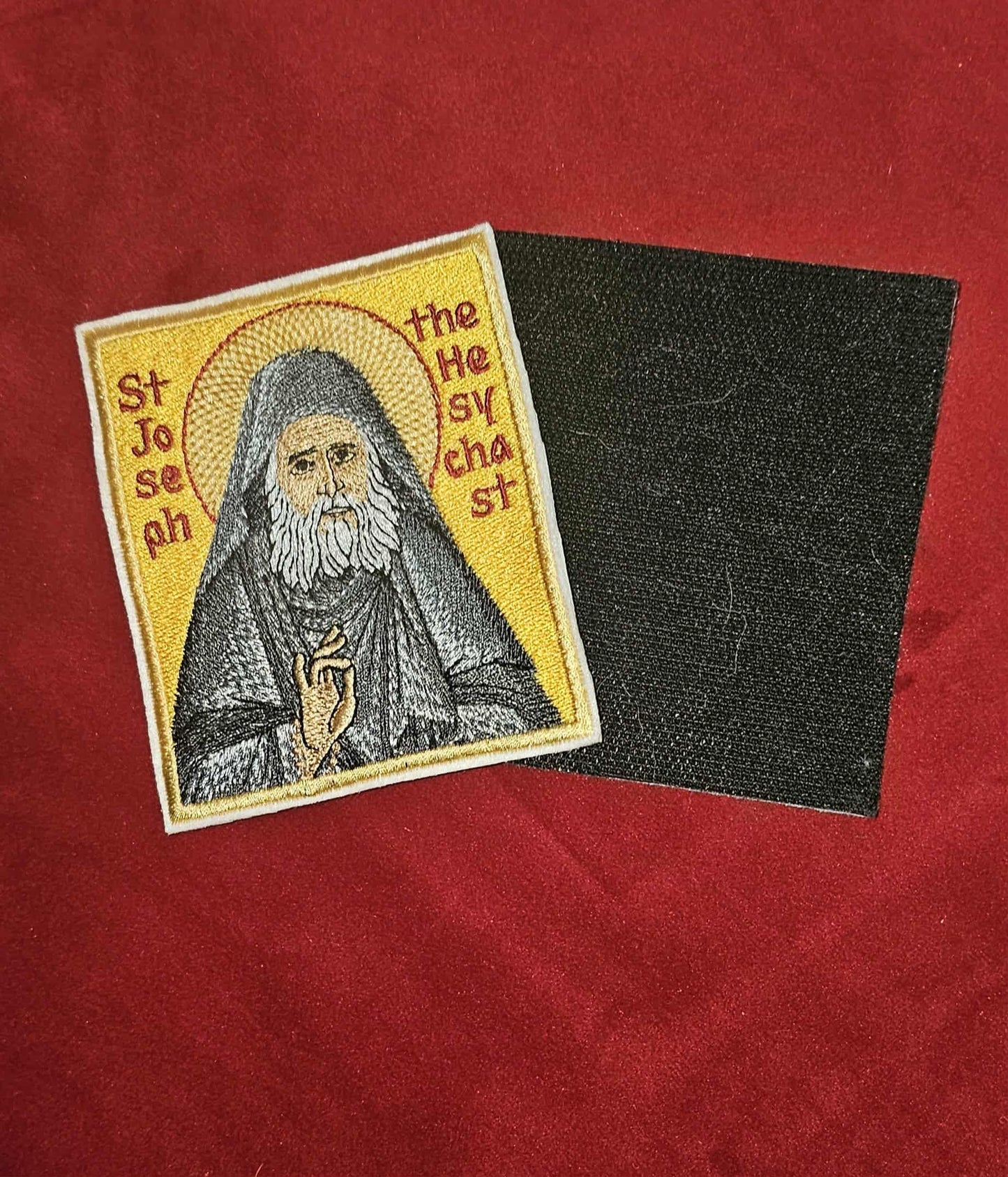 Saint Joseph the Hesychast Embroidered Icon Patch Orthodox Gift (3.5x4) Hook Side Backing backed patch