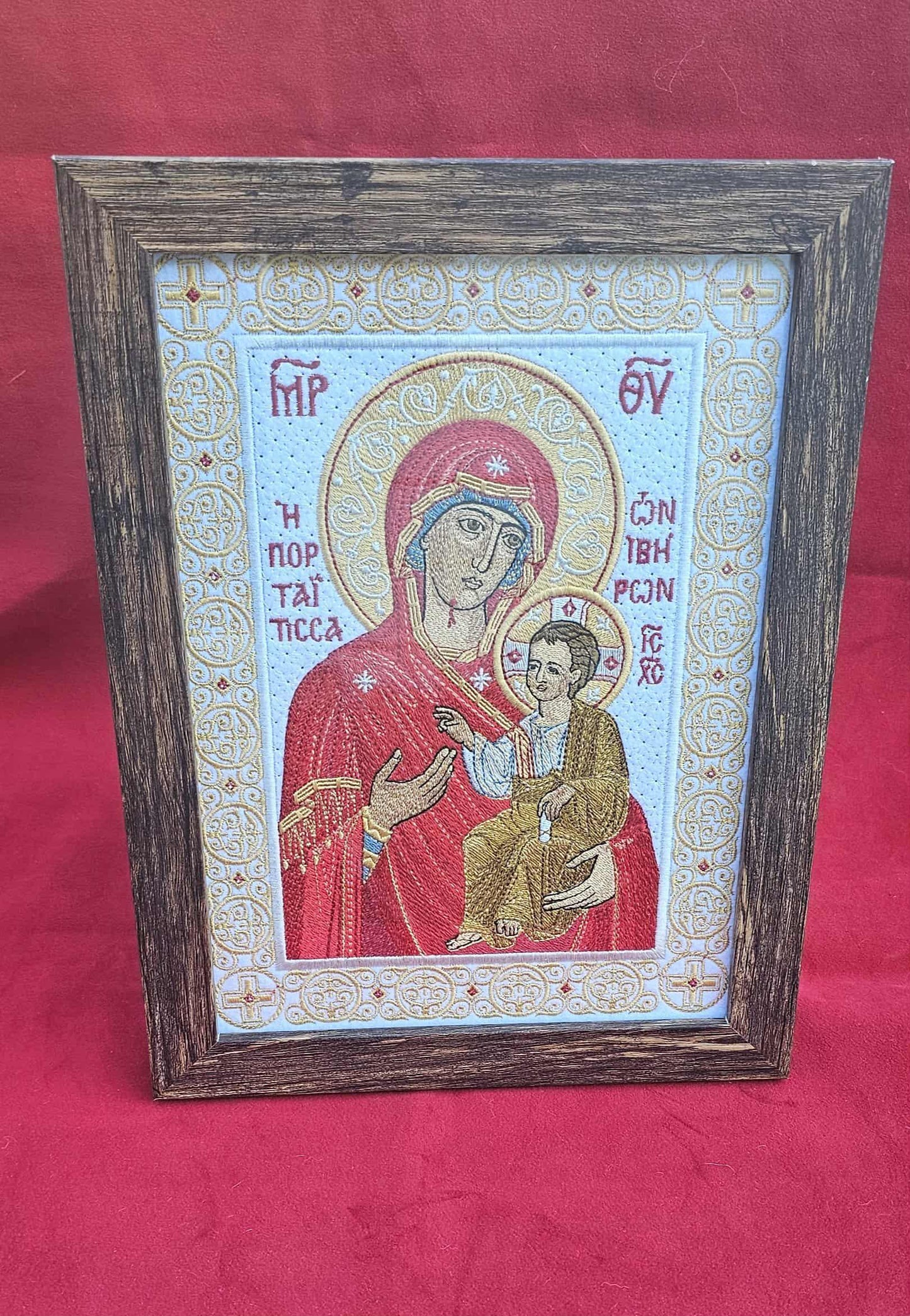 Embroidered Iveron Mother of God Icon  Orthodox Theotokos Wall Art (8x11)