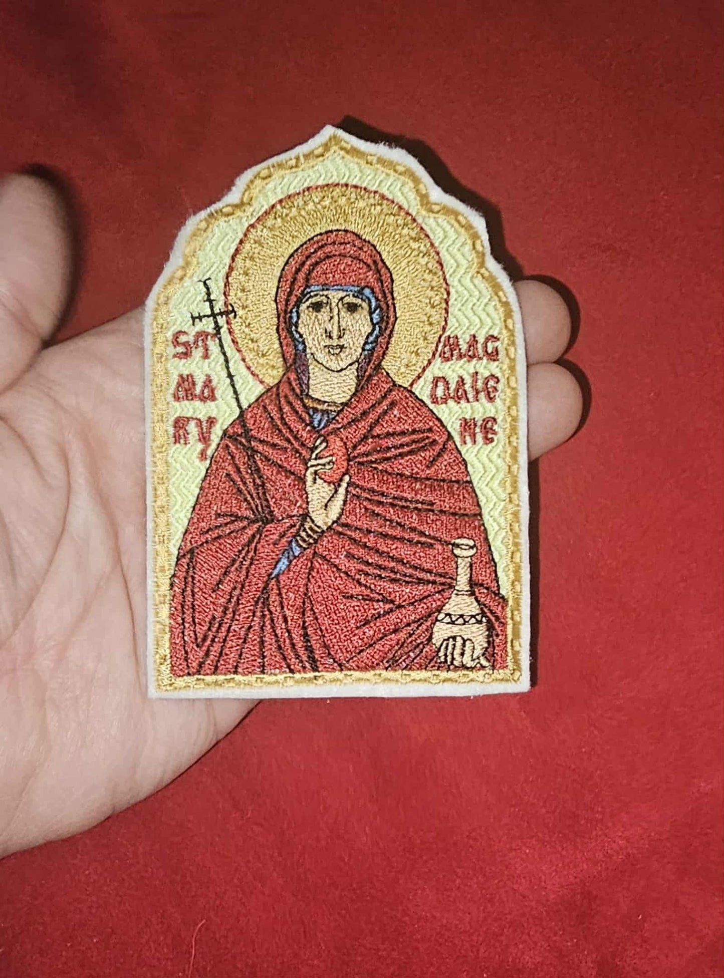 2.97x4.45 Saint Mary Magdalene Orthodox Embroidered Pocket Icon / Patch  Christian Gift  Portable Mini Icon