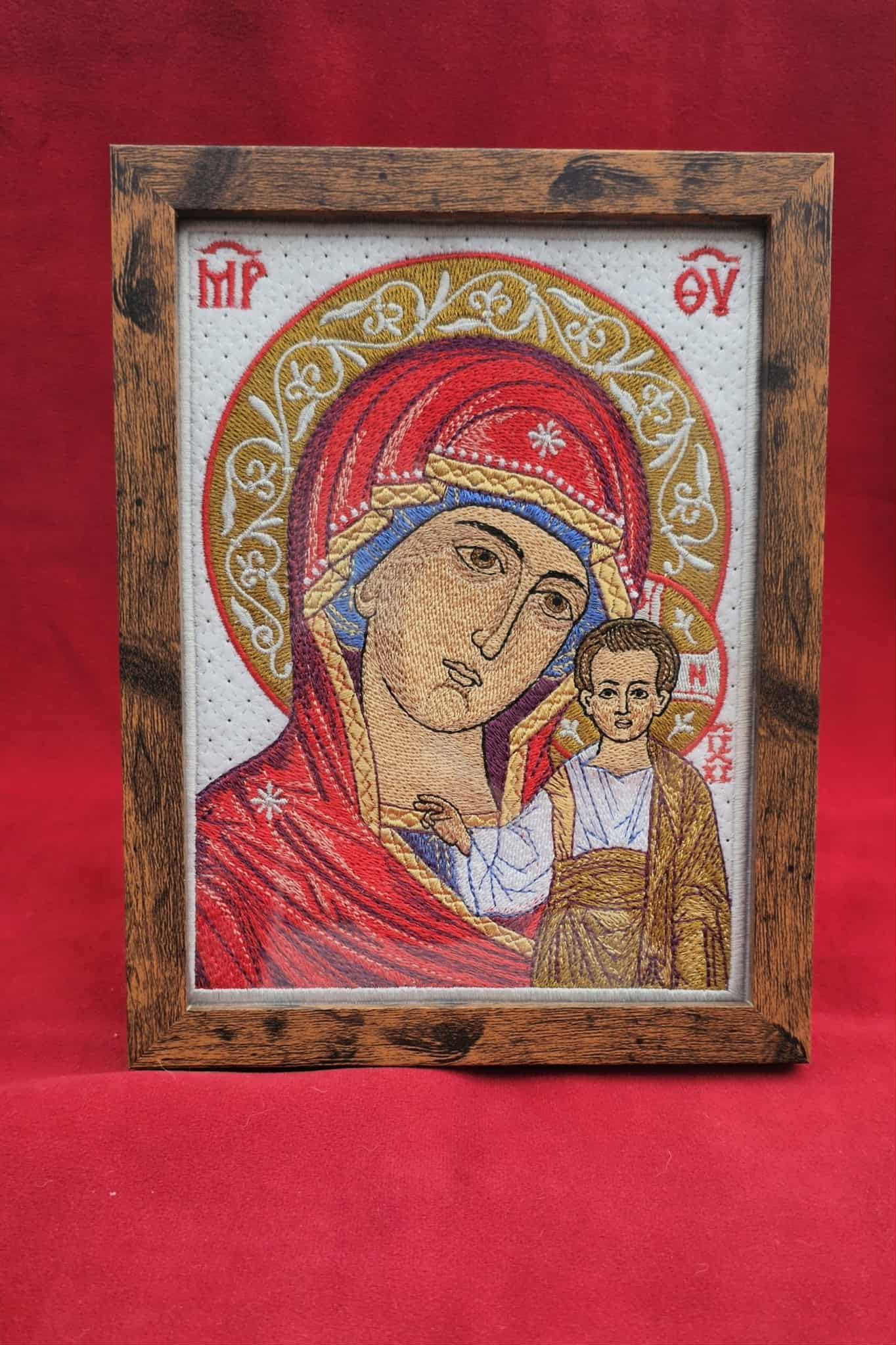 6x8 Our Lady of Kazan Orthodox Embroidered Icon | Machine Embroidered Religious Wall Art