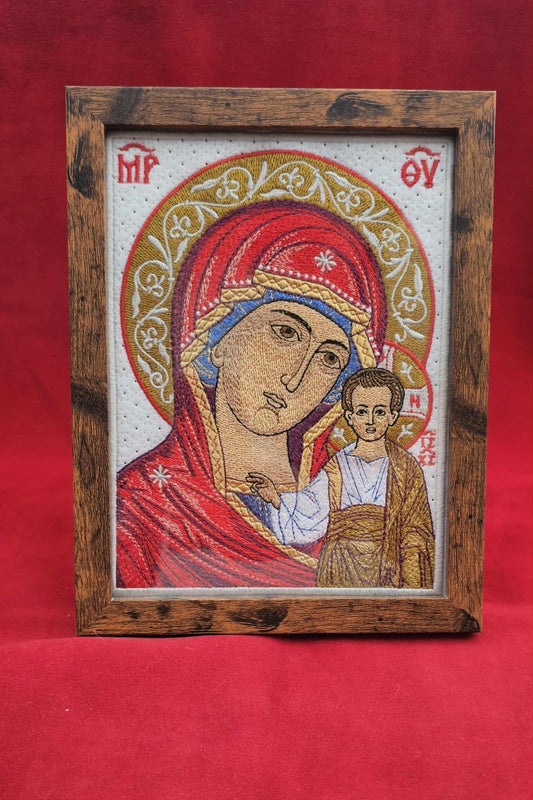 6x8 Our Lady of Kazan Orthodox Embroidered Icon | Machine Embroidered Religious Wall Art