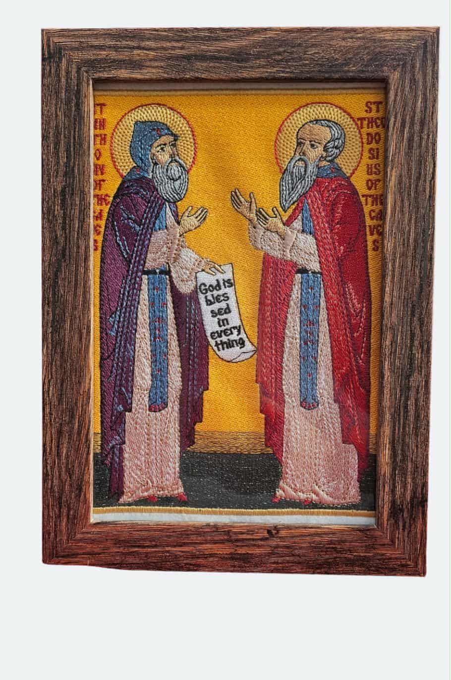 6x9 Saints Anthony and Theodosius of the Caves Orthodox Embroidered Icon | Kievan Monastic Fathers