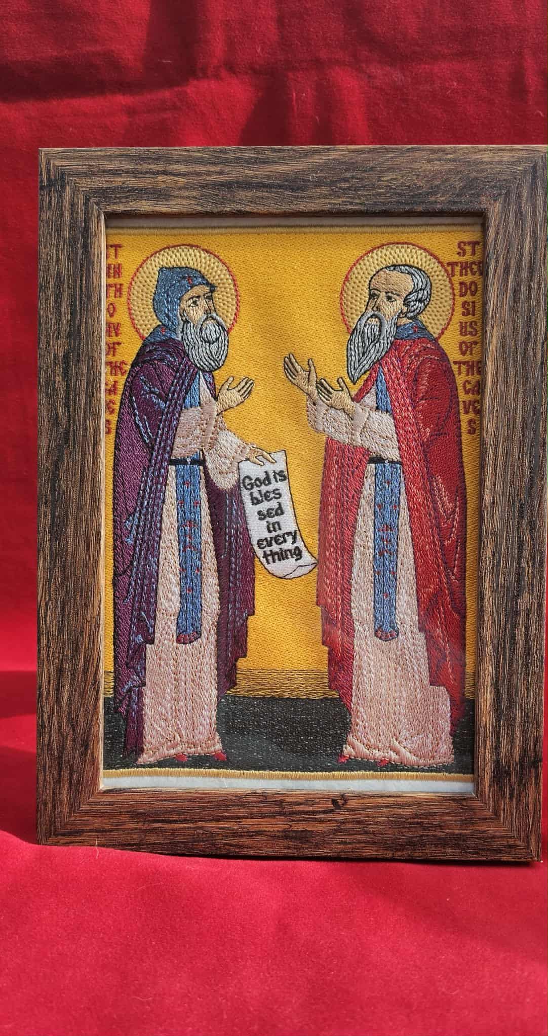 6x9 Saints Anthony and Theodosius of the Caves Orthodox Embroidered Icon | Kievan Monastic Fathers