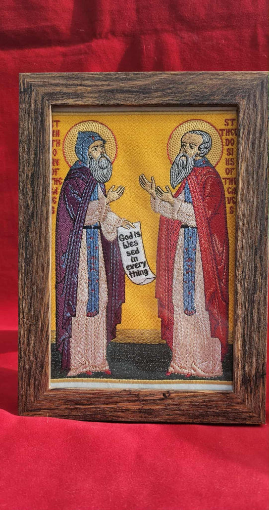 6x9 Saints Anthony and Theodosius of the Caves Orthodox Embroidered Icon | Kievan Monastic Fathers