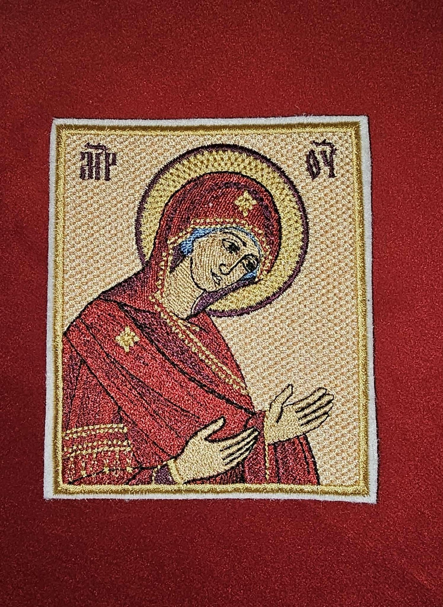 Embroidered Theotokos Orans Icon  Virgin Mary Patch, Orthodox Gift