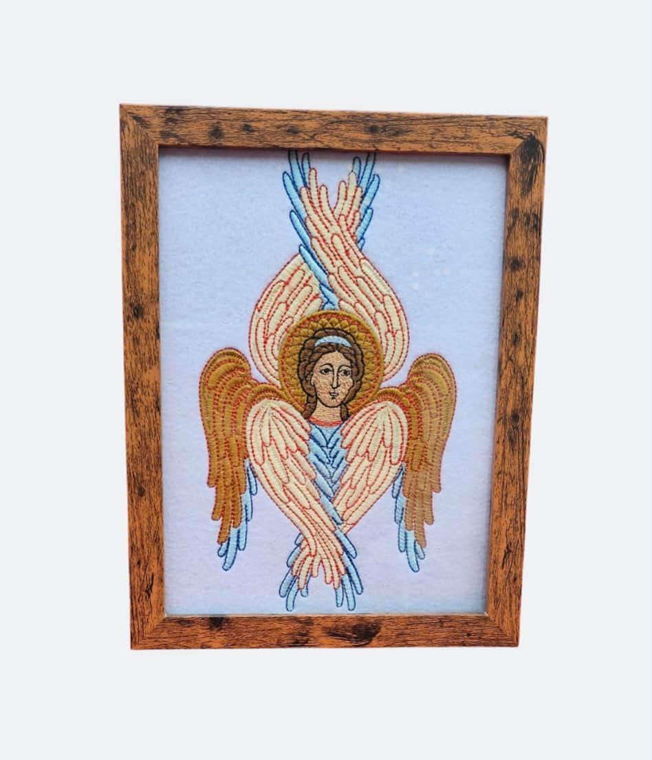 Embroidered Seraphim Icon  Six-Winged Angel, Christian Wall Art
