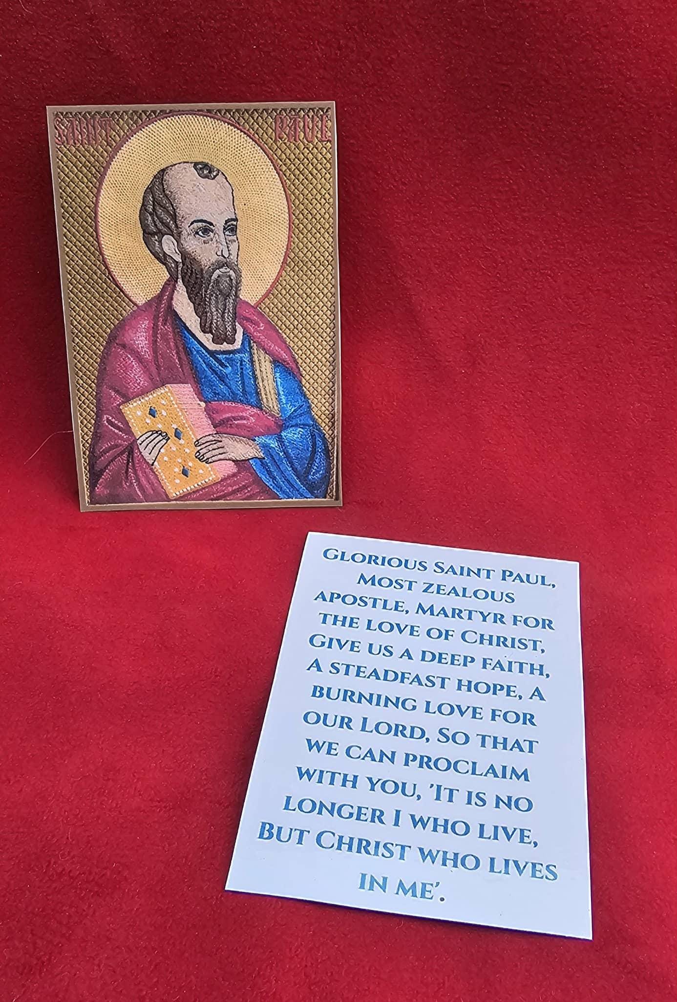 Saint Paul Prayer Card Laminated Holy Card Small Orthodox Christian embroidered icon, 2.38x3.38, pocket size