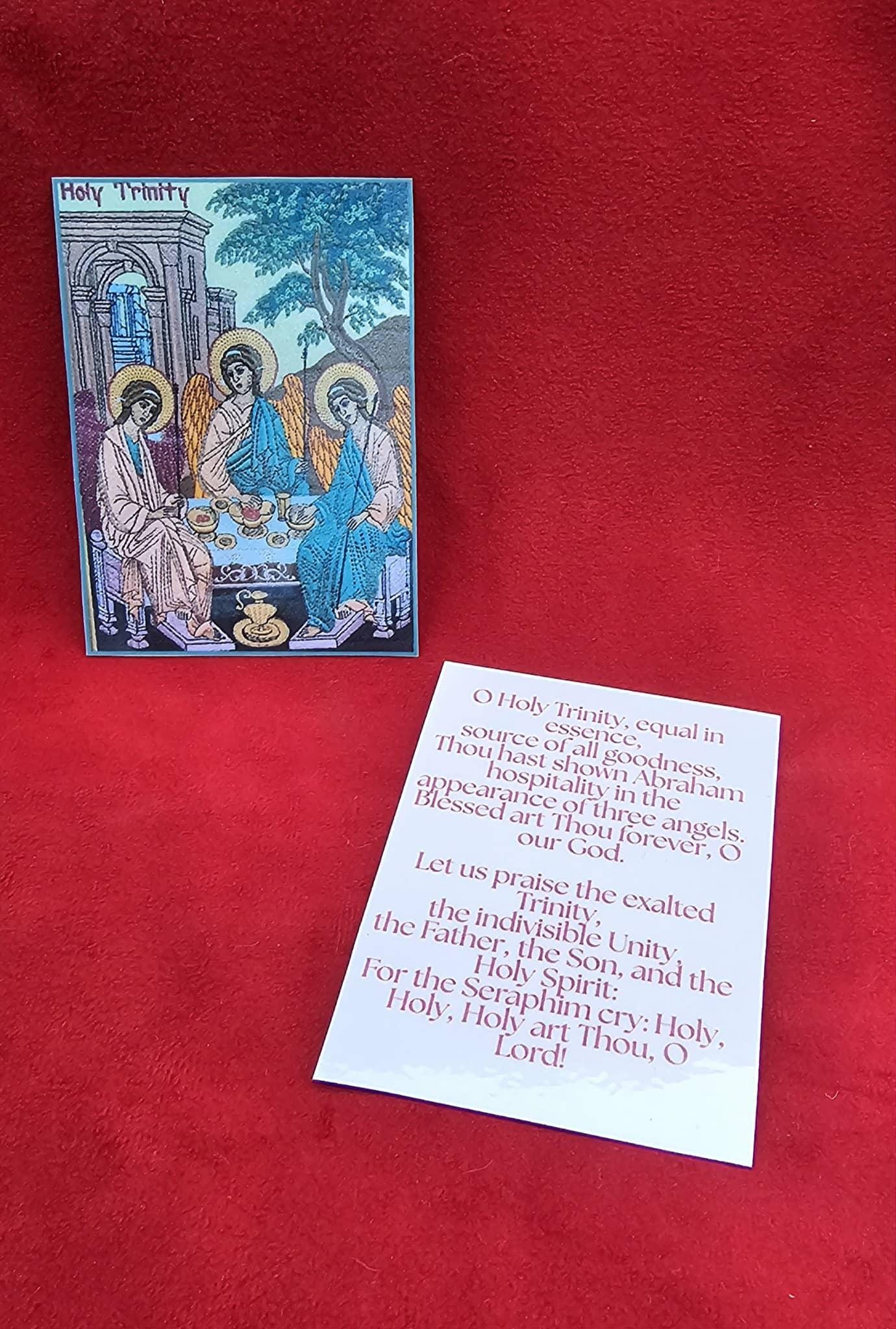 Holy Trinity Prayer Card  2.4 x 3.25 Laminated Orthodox Icon  Hospitality of Abraham  Pocket Size