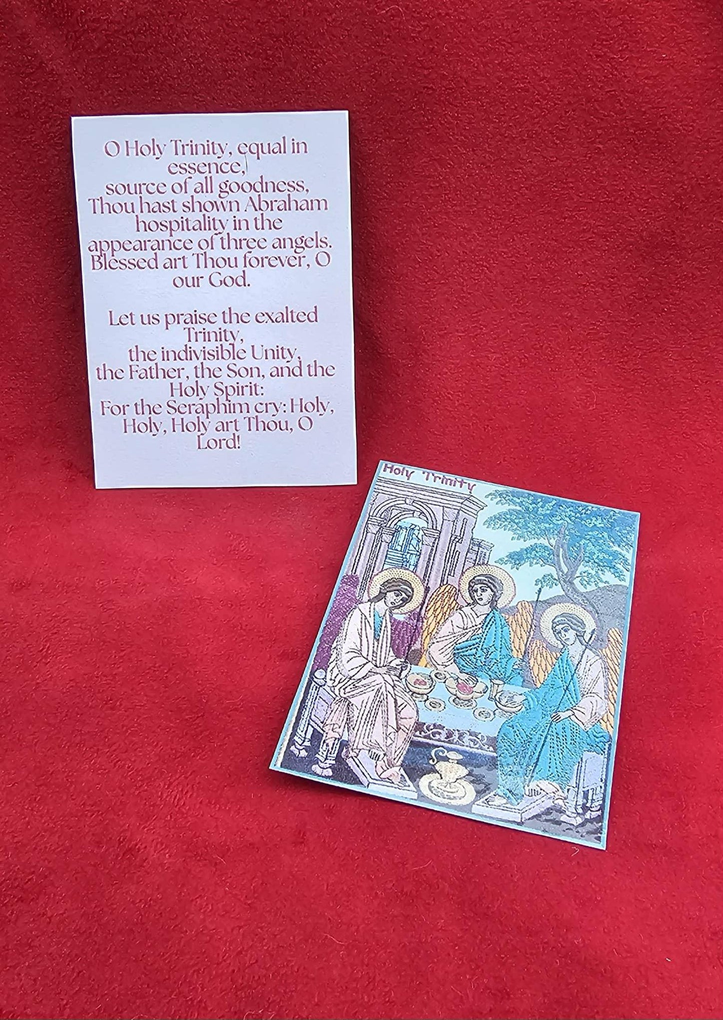 Holy Trinity Prayer Card  2.4 x 3.25 Laminated Orthodox Icon  Hospitality of Abraham  Pocket Size