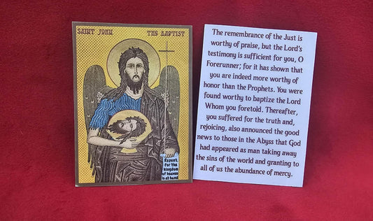 Saint John the Baptist “Angel of the Desert Laminated Orthodox Prayer Card  2.38"x3.25"  Pocket Icon Holy Card
