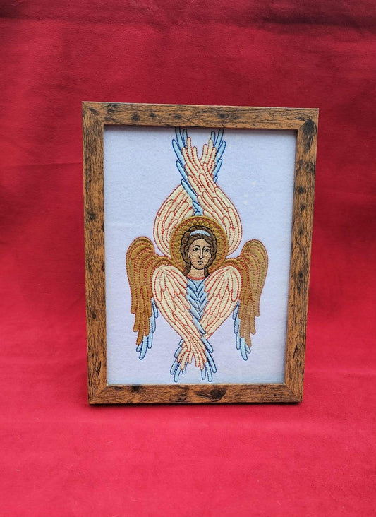 Embroidered Seraphim Icon  Six-Winged Angel, Christian Wall Art
