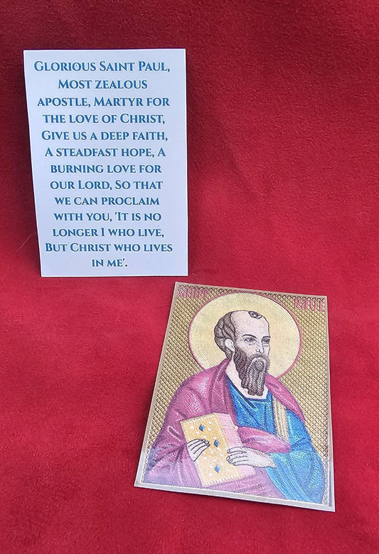 Saint Paul Prayer Card Laminated Holy Card | Small Orthodox Christian Icon | 2.38x3.38 Pocket Card | Apostle Paul | Handmade Faith Gift