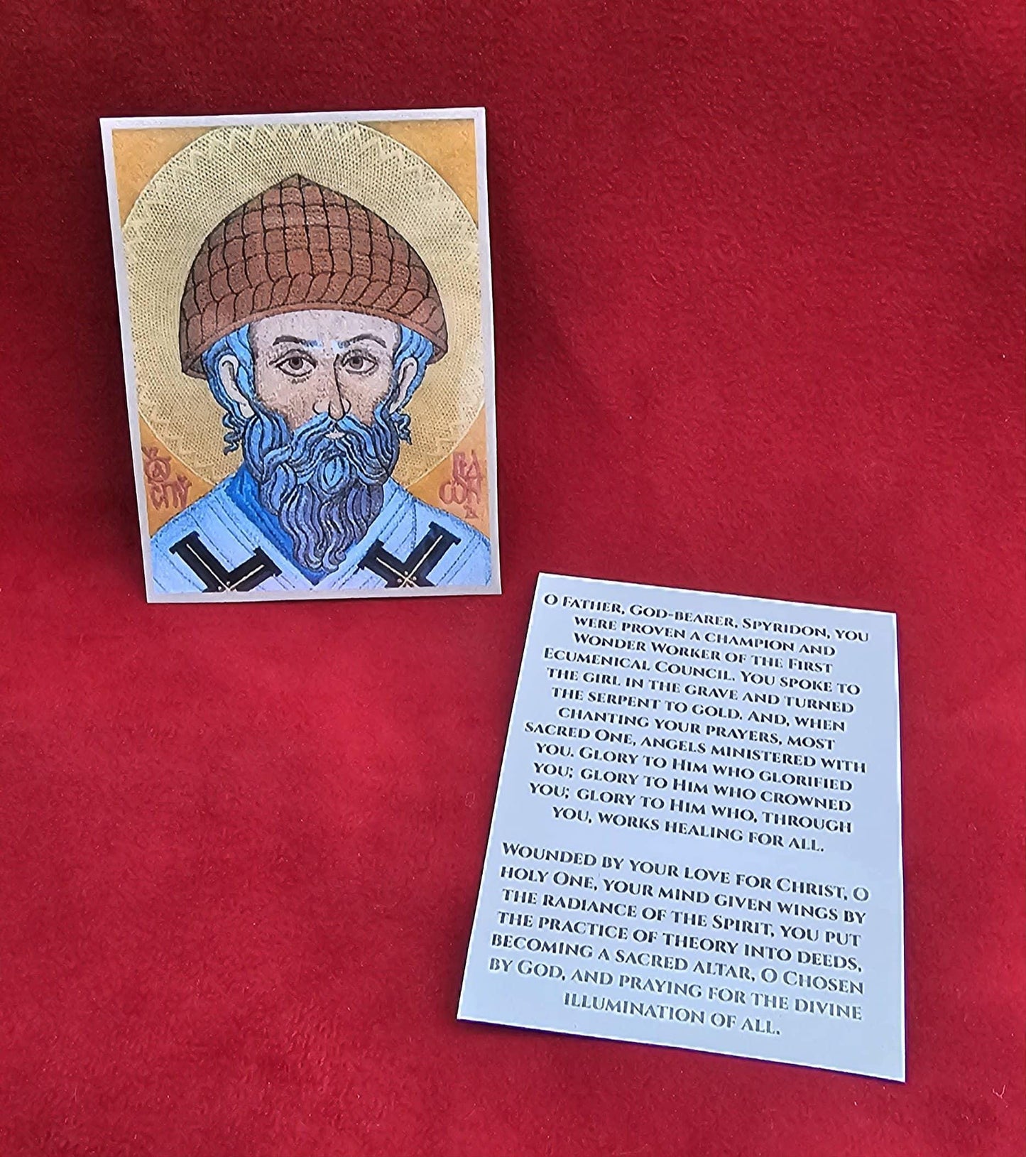Saint Spyridon Prayer Card  Laminated Holy Card | Orthodox Christian Icon | Small 2.25x3 Inch Pocket Card | St Spyridon of Trimythous