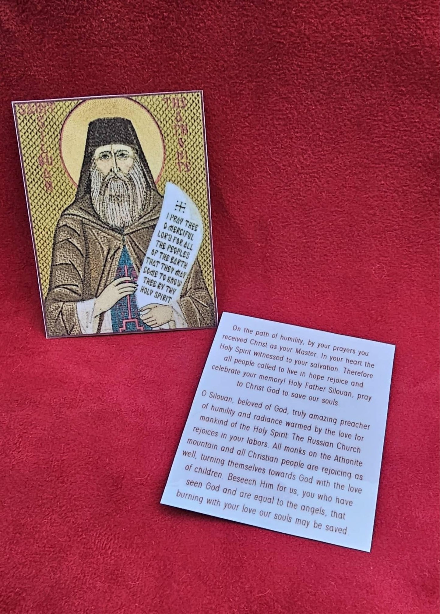 Saint Silouan the Athonite Laminated Orthodox Prayer Card  2.3 x 2.9 Inch Small Icon Card  Monk Silouan Holy Card