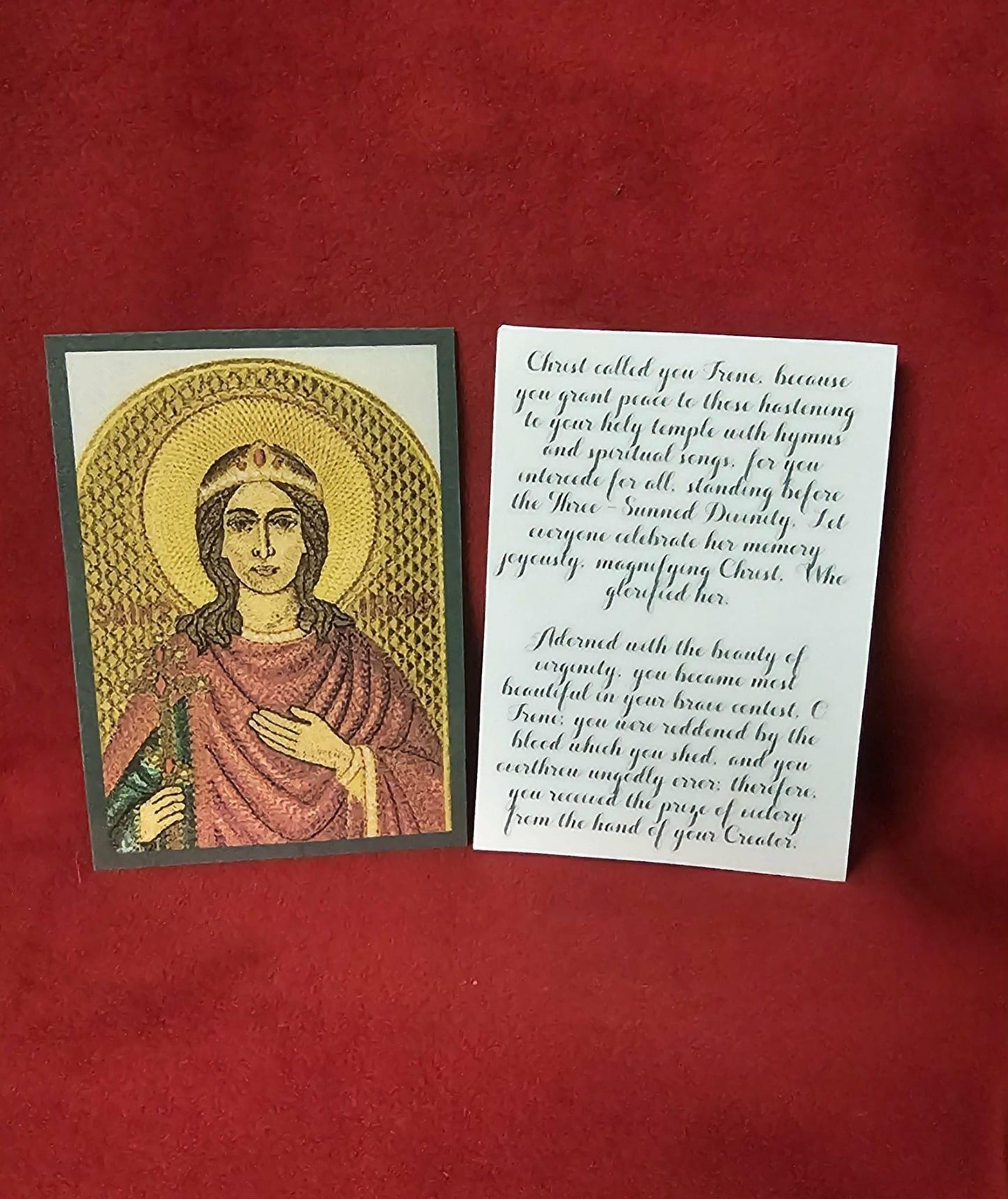 Saint Irene Prayer Card  2.38"x3.38" Laminated Orthodox Icon Card  Small Pocket-Size Holy Card  Handmade Devotional Gift