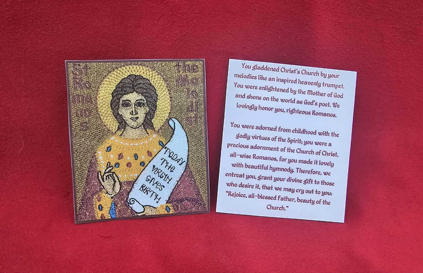 Saint Romanos the Melodist Prayer Card Laminated Orthodox Christian embroidered icon, pocket size