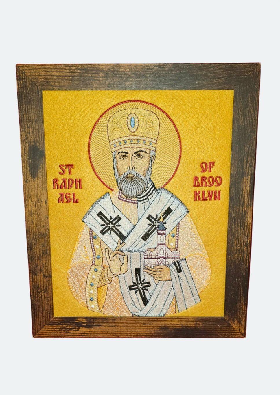 St Raphael of Brooklyn Orthodox Icon | Embroidered 8x10 Framed Saint Raphael | Handcrafted Byzantine Style Icon