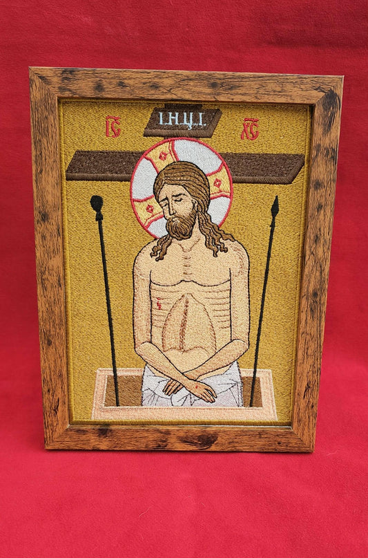 Christ in the Tomb  6 x 8 Embroidered Orthodox Icon  Framed  Traditional Byzantine Style