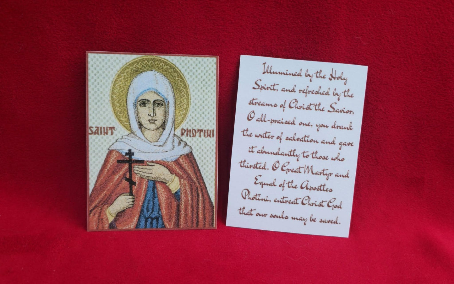 Orthodox Prayer Card  Saint Photini  Illuminated by the Holy Spirit  2.44 × 3.38 in