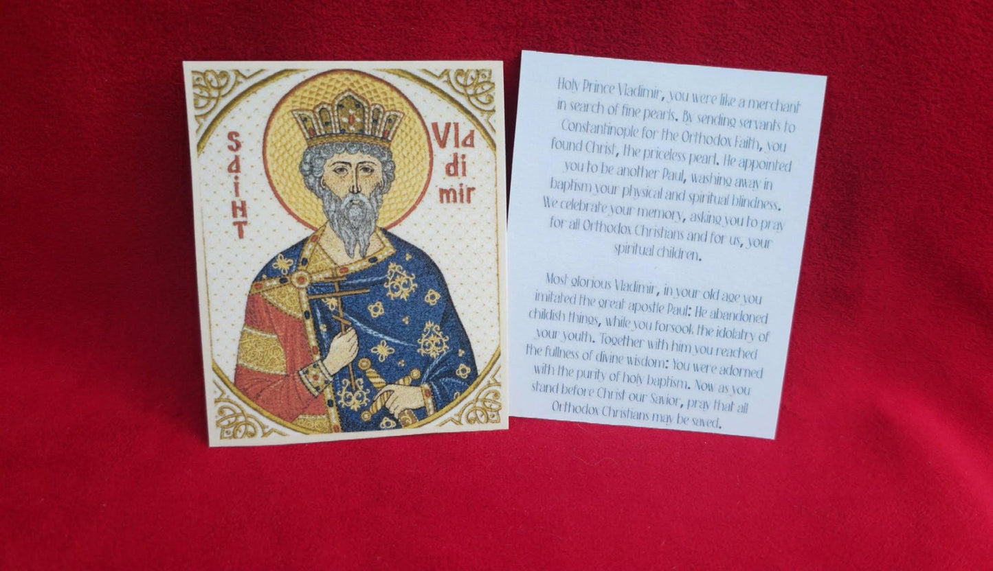 Orthodox Prayer Card  Saint Vladimir  Enlightener of Rus  2.75 × 3.38 in