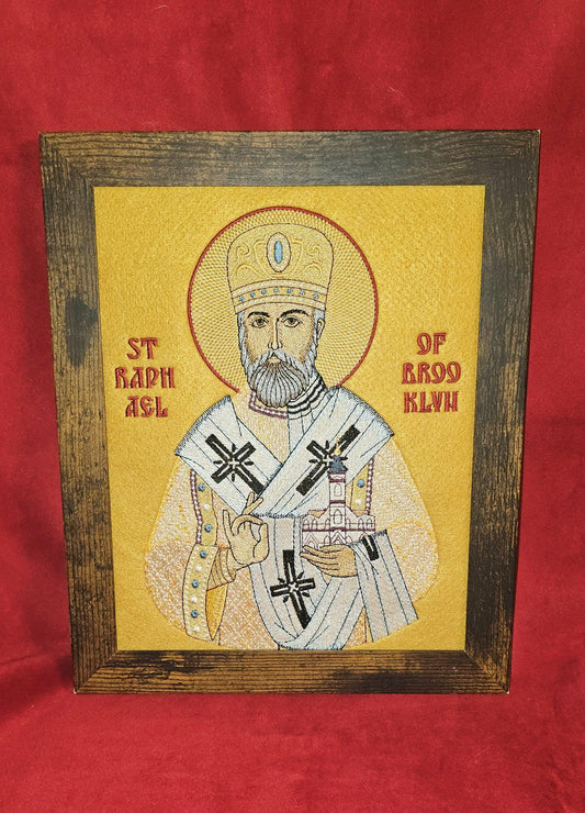 St Raphael of Brooklyn Orthodox Icon | Embroidered 8x10 Framed Saint Raphael | Handcrafted Byzantine Style Icon