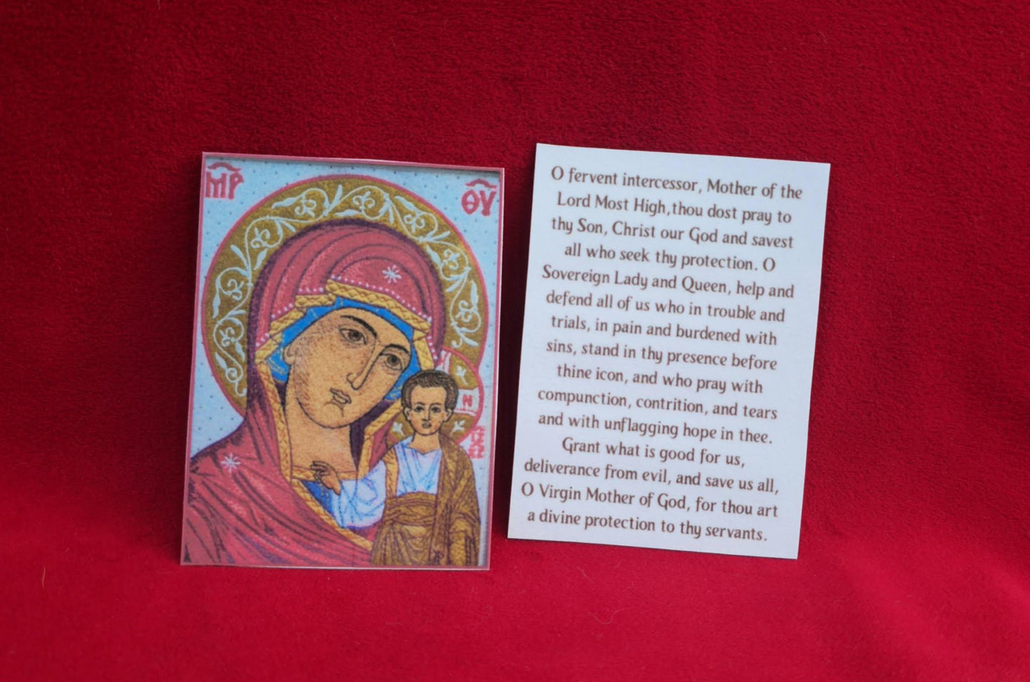 Our Lady of Kazan Orthodox Prayer Card | Mother of God Icon with Prayer | Pocket Devotional 2 7/16 x 3 5/16