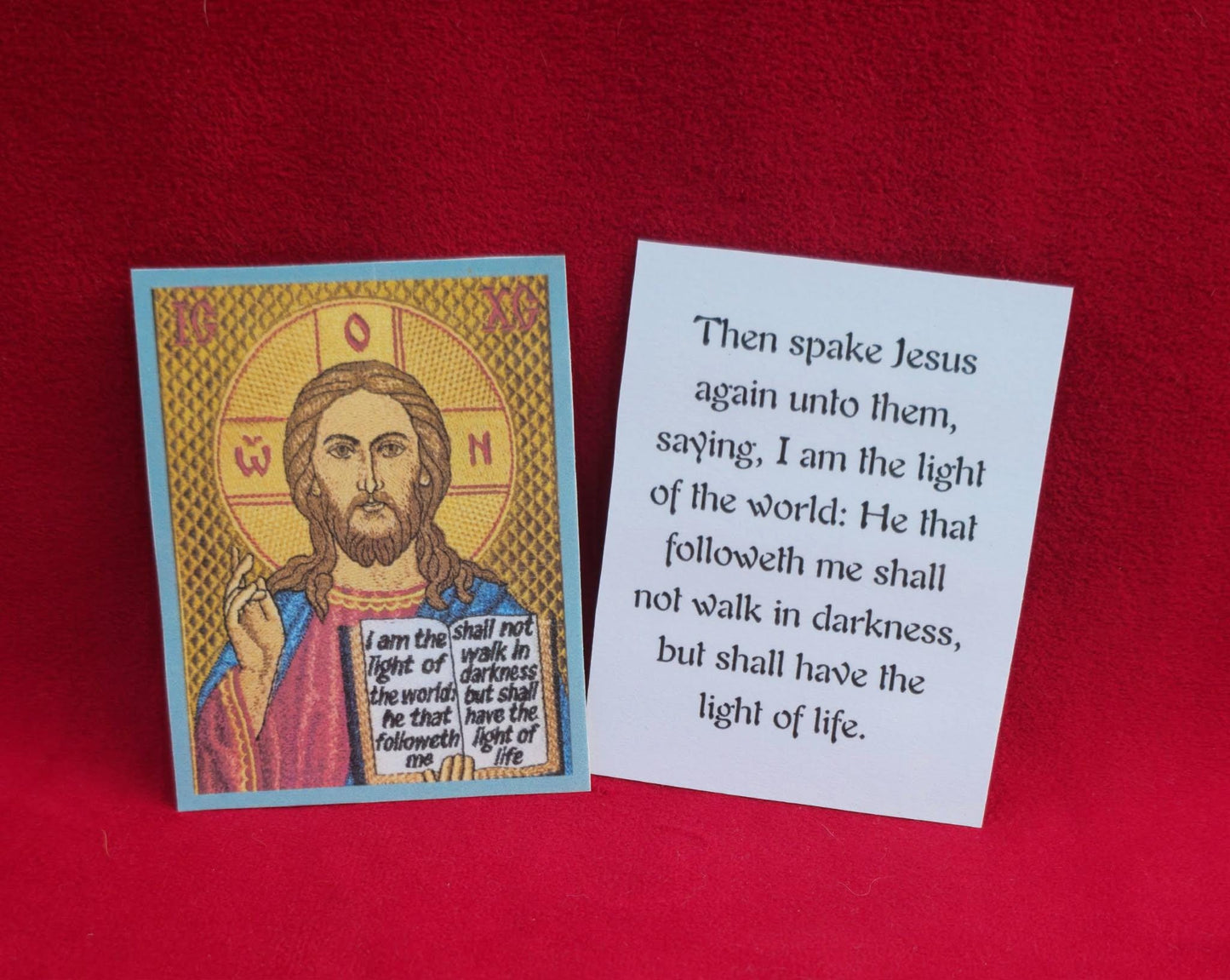 Orthodox Prayer Card  Jesus Christ Light of the World  Laminated Pocket Icon 2 3/8 x 3  Byzantine Christian Devotional Card