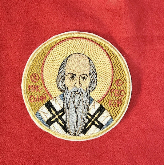 Saint Nikolai Velimirovich Orthodox Embroidered Icon 3.92" Round Serbian Bishop & Theologian