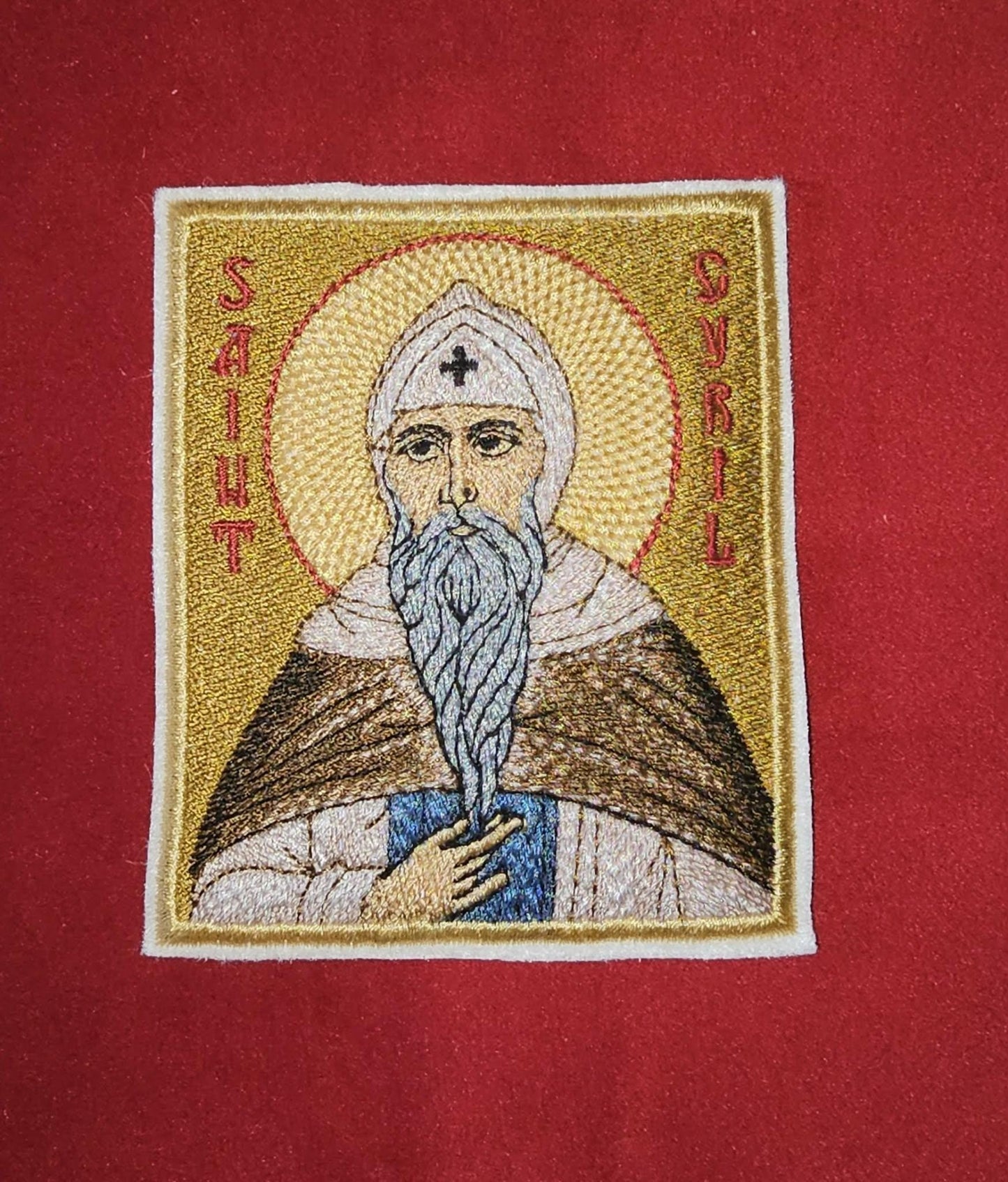 Saint Cyril Orthodox Embroidered Icon Byzantine Christian Pocket Icon or Patch (3.35 x 3.94 in)
