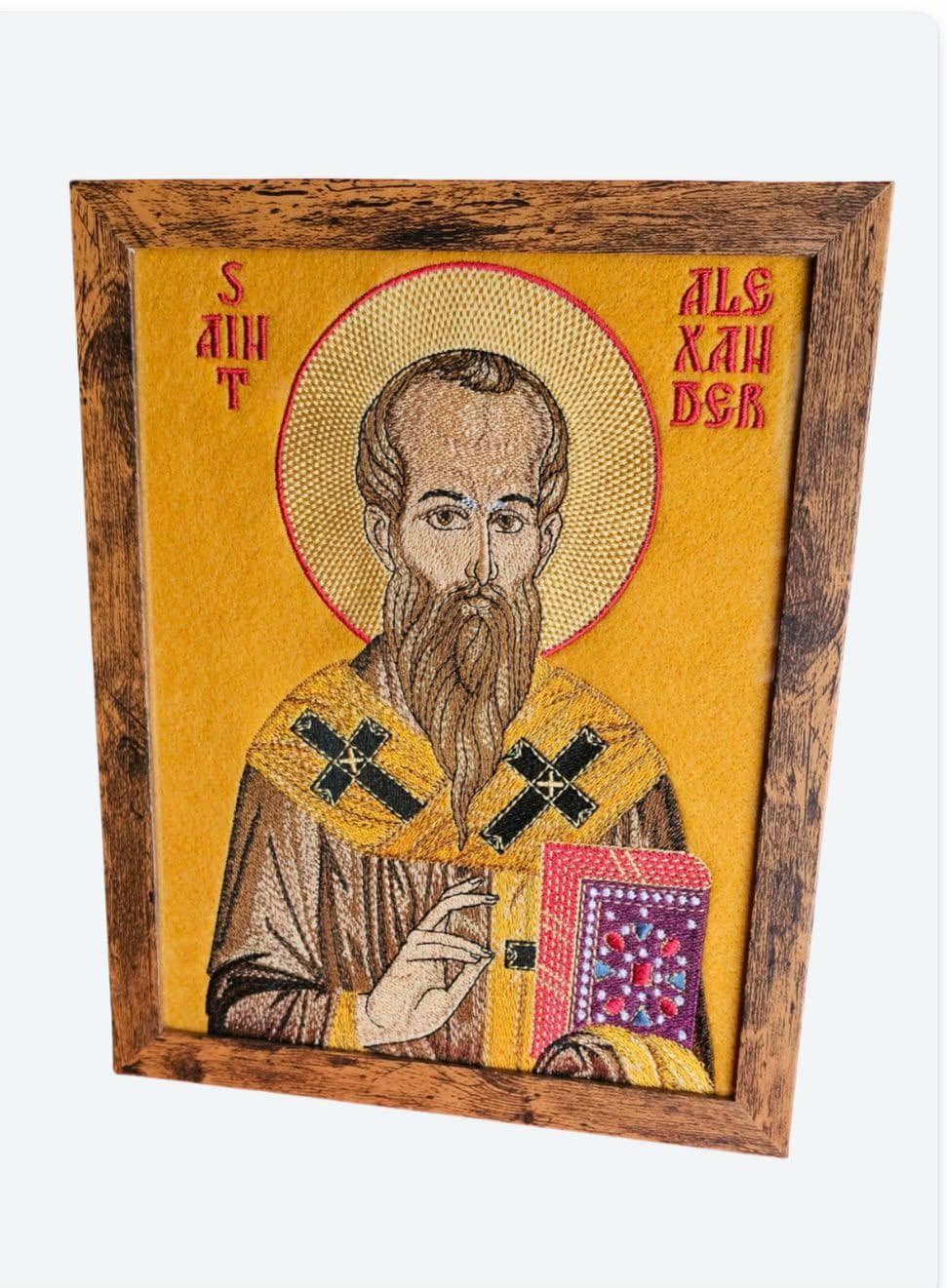 Saint Alexander of Constantinople Orthodox embroidered icon, 6x9, framed
