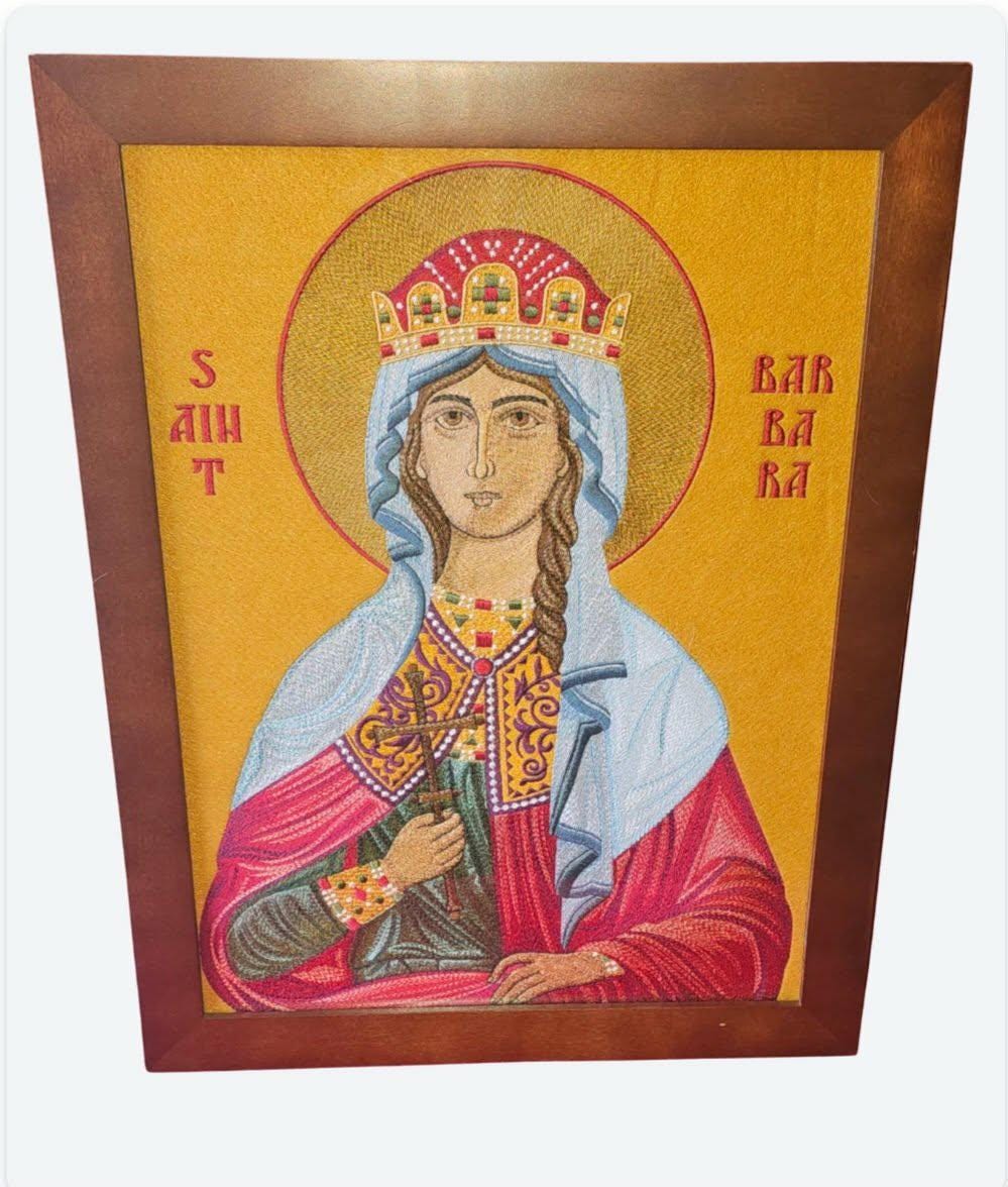 Saint Barbara the Great Martyr 12x16 Hand-Finished Orthodox embroidered icon, 12x16