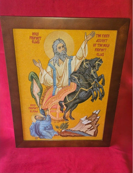 The Fiery Ascent of the Prophet Elijah 12x16 Embroidered Orthodox Icon