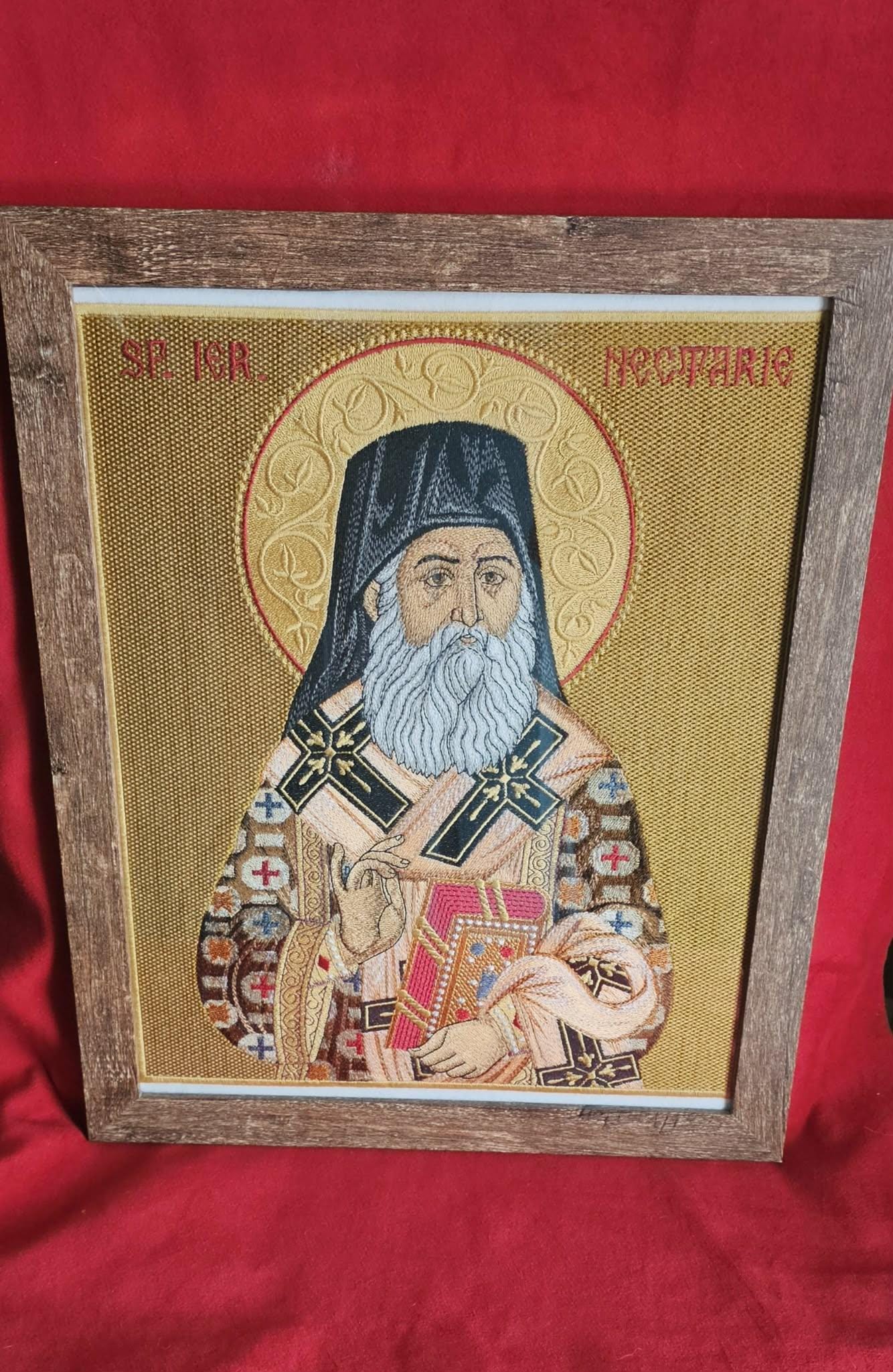 Saint Nectarios of Aegina 11x14 Framed Orthodox embroidered icon, 11x14, framed