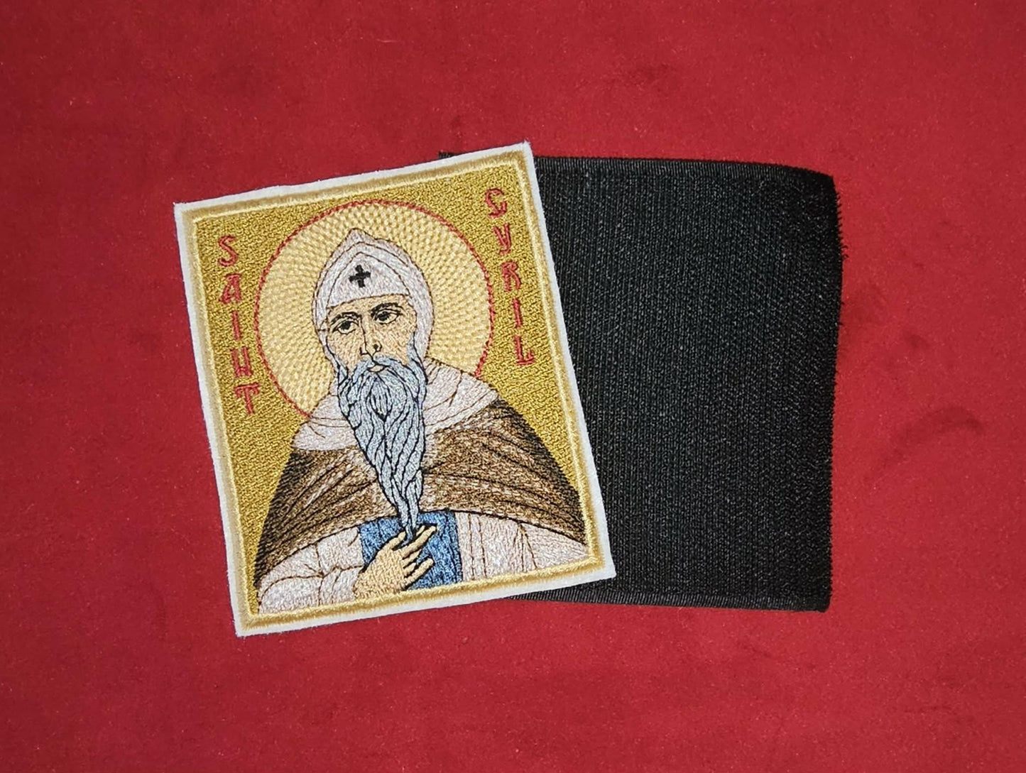 Saint Cyril Orthodox Embroidered Icon Byzantine Christian Pocket Icon or Patch (3.35 x 3.94 in) Patch Hook Backing