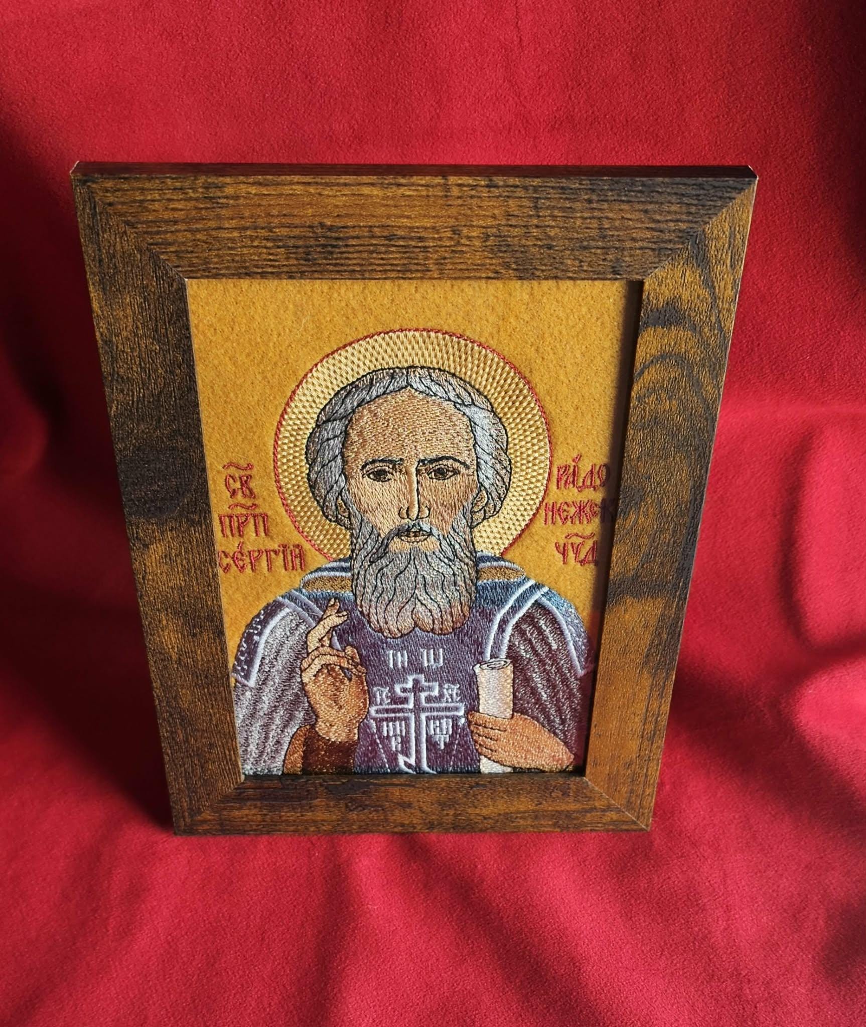 Saint Sergius of Radonezh Icon 5x7 Framed Orthodox embroidered icon, 5x7, framed