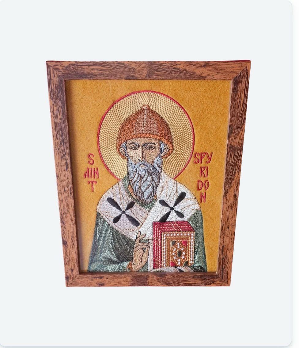 Saint Spyridon Orthodox embroidered icon, 6x8