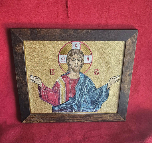 Christ the Lord in Blessing 8x10 Framed Orthodox embroidered icon, 8x10, framed