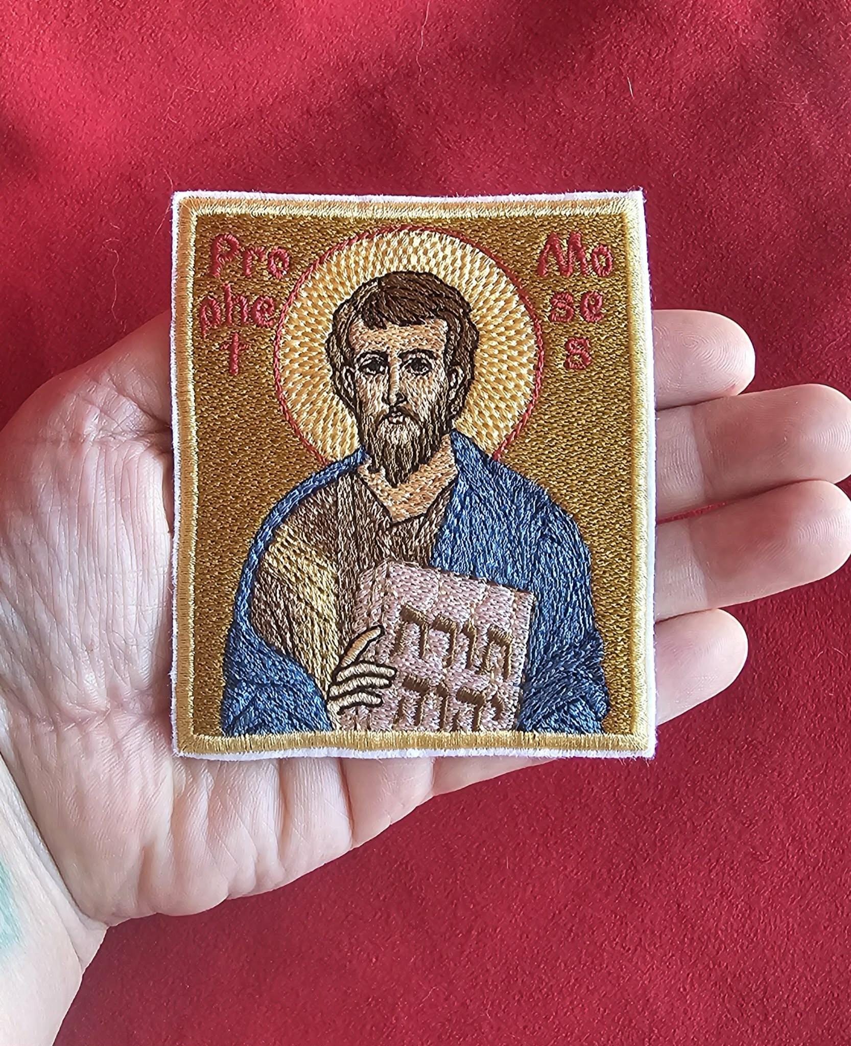 Prophet Moses Embroidered Orthodox Icon Pocket Icon / Hook Back 3.35 x 3.94 in Pocket Icon Linen