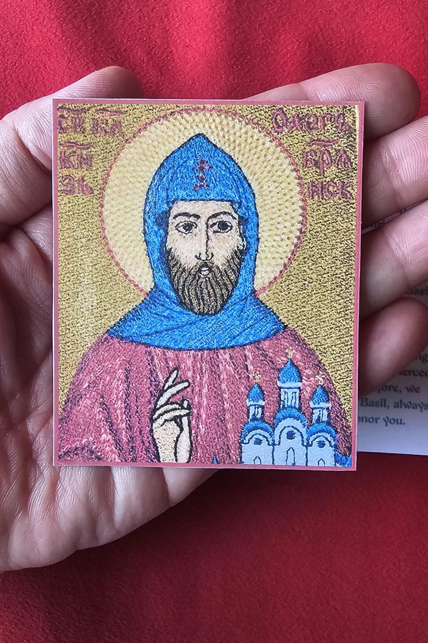 Orthodox Prayer Card Saint Oleg of Bryansk Laminated Icon Card 2 5/8 x 3 1/4 Inch