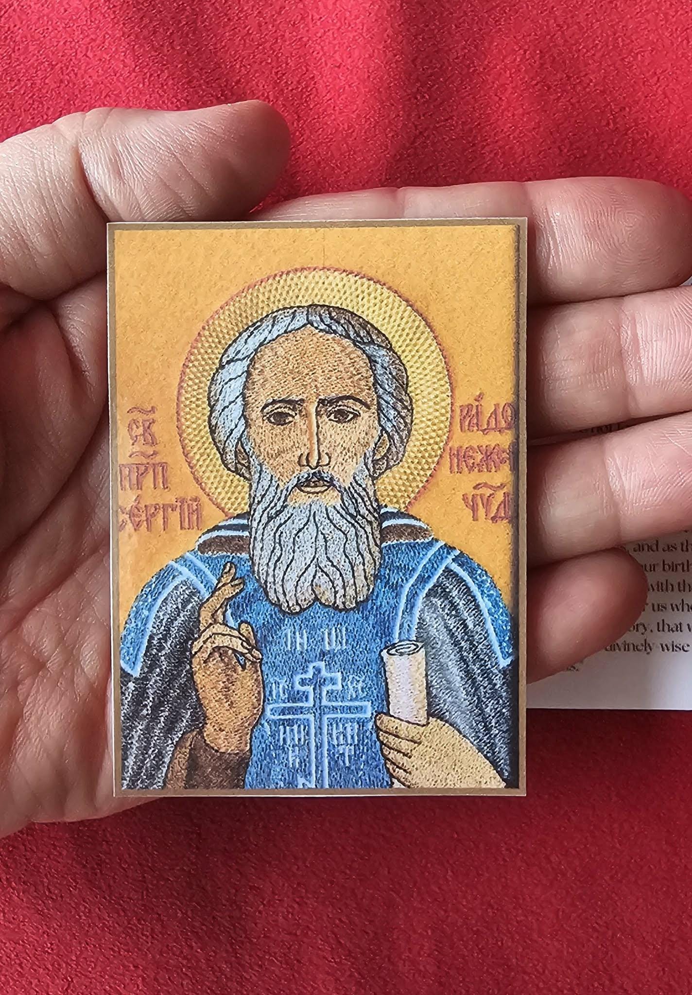 Venerable Sergius of Radonezh Orthodox Prayer Card Laminated Icon Card – 2.25 x 3.25 inches