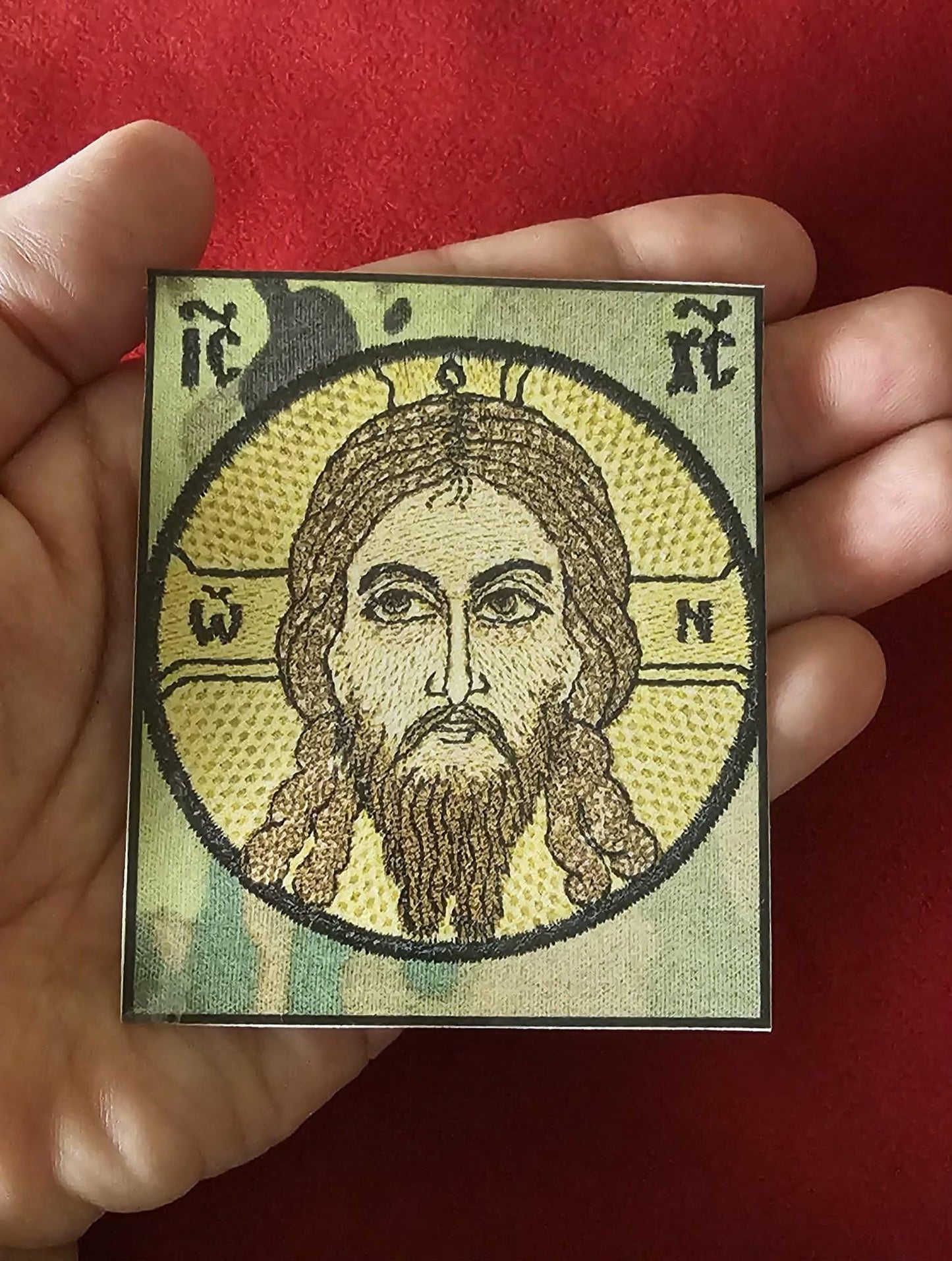 Camo Holy Face Orthodox Prayer Card Laminated Icon Card 2 5/8 x 3 1/8 Military Camouflage Christ Icon