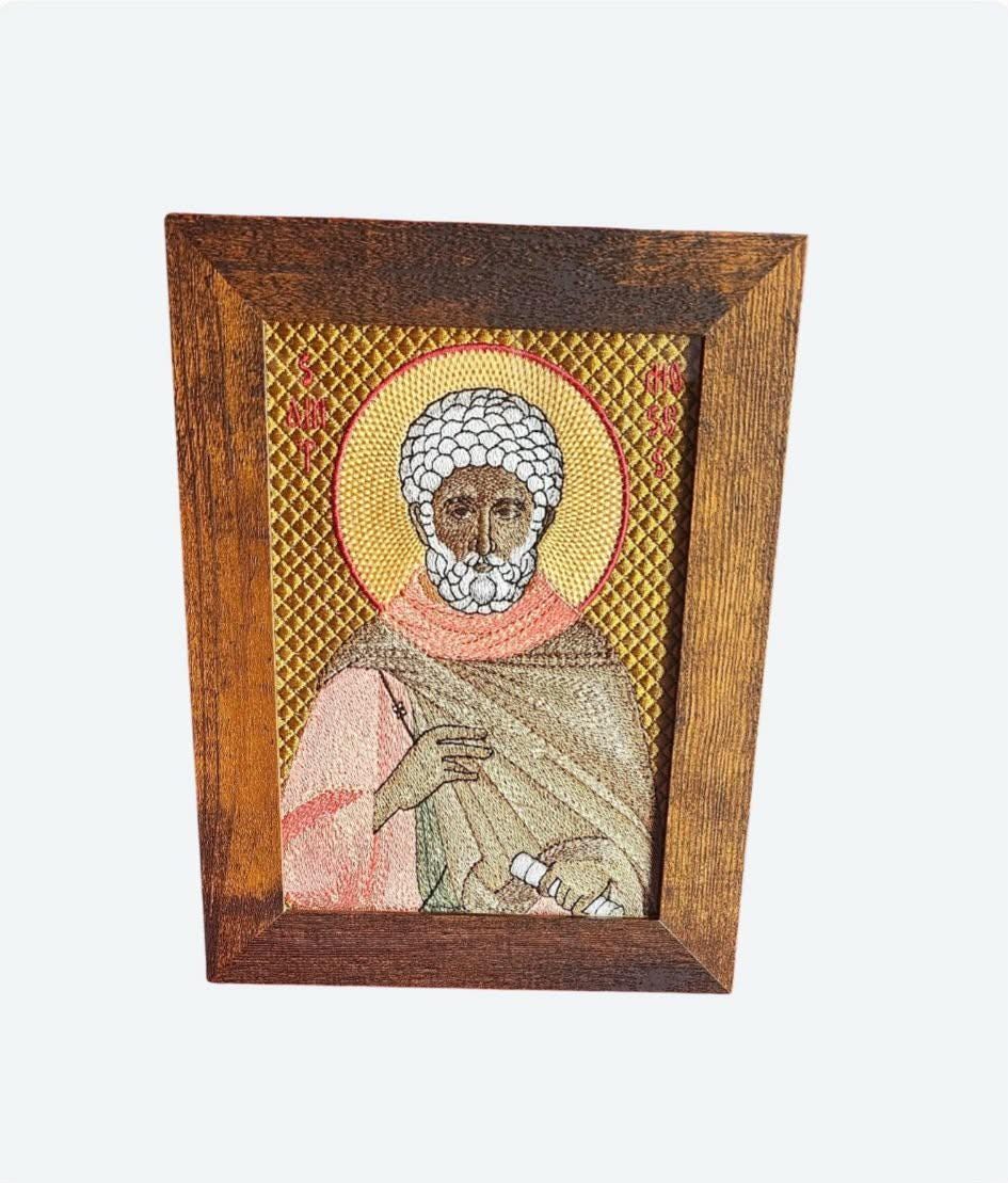 Saint Moses the Ethiopian Orthodox embroidered icon, 5x7